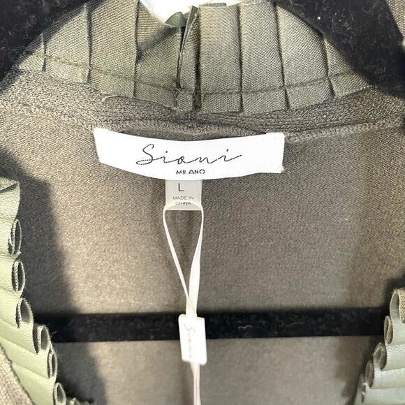 Sioni Milano Women's Olive Green Open Front Cardigan Sweater with Ruffle Trim L - Picture 4 of 6